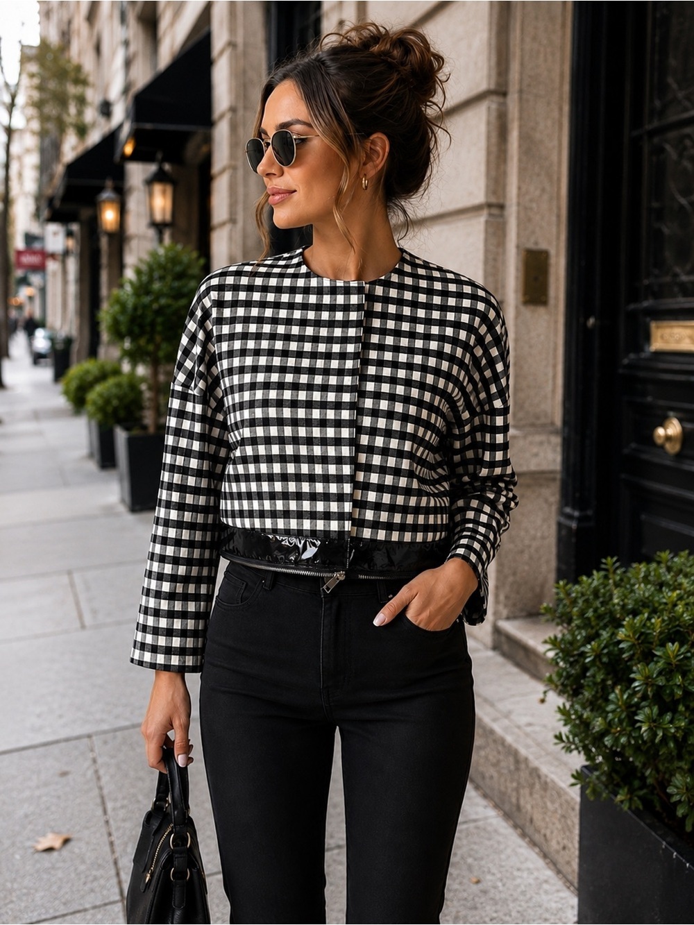 Tristan Black & White Gingham Cropped Jacket | Size S,business,grunge,punk,